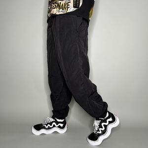 Vintage 90s Military Track Pants Mens L Jet Black Nylon Joggers Ankle Zippers